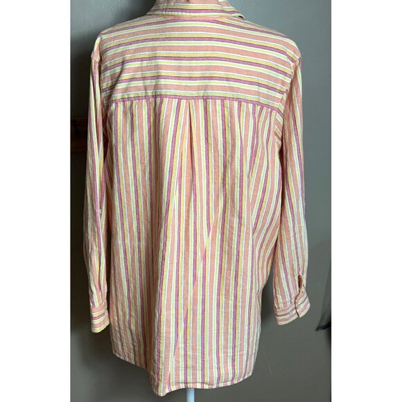 Kim Rogers Pure Linen Shirt Button Up Long Sleeve Peach Stripe Classic Womens 1X - Picture 3 of 11
